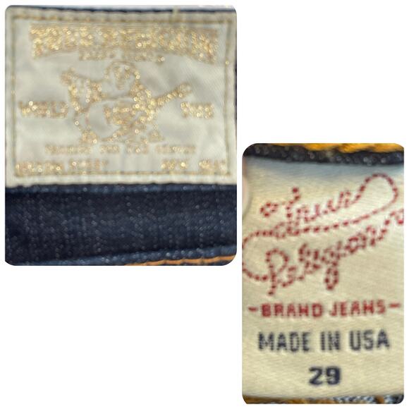 True Religion Womens 29 Vintage Joey Bell Bottoms Dark Wash Metallic Gold Trim - Picture 7 of 12